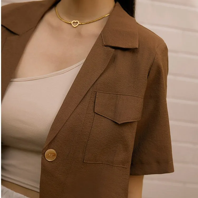 Casual Korean Lightweight Pocket Crop Jacket Shirt Top