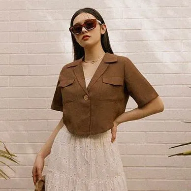 Casual Korean Lightweight Pocket Crop Jacket Shirt Top