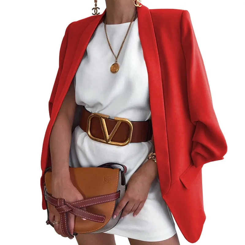 Fashionkova  Women Slim Blazer Coat Cardigan Jackets Notched Long Sleeves Casual Suits 2022 Summer Autumn Solid Pocket Plus Blazers