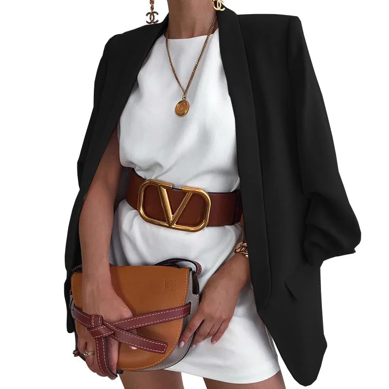 Fashionkova  Women Slim Blazer Coat Cardigan Jackets Notched Long Sleeves Casual Suits 2022 Summer Autumn Solid Pocket Plus Blazers