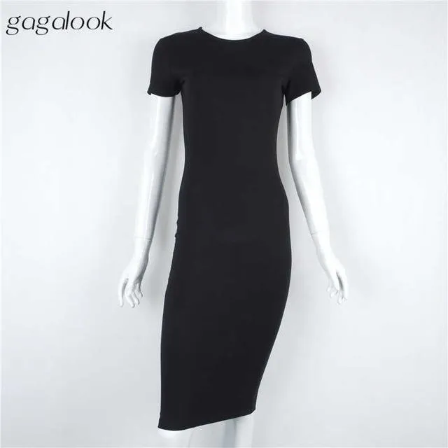 gagalook Bodycon Winter Dress Women Office Work Long Sleeve Sexy Black Midi Dress Robe D0746
