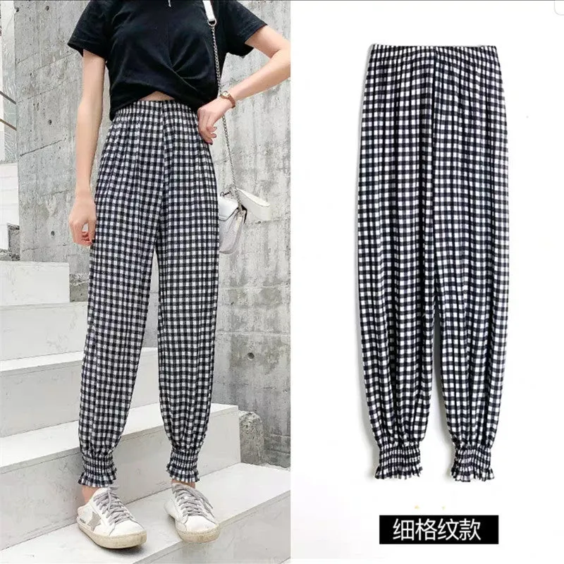 Lantern Pants Women High Waist Jogger Loose Slim-Look Chiffon Ice Silk Thin Summer Adult Anti Mosquito Pants