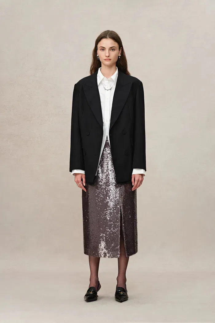 Layering Slit Midi Skirt in Shimmering Mermaid Sequins